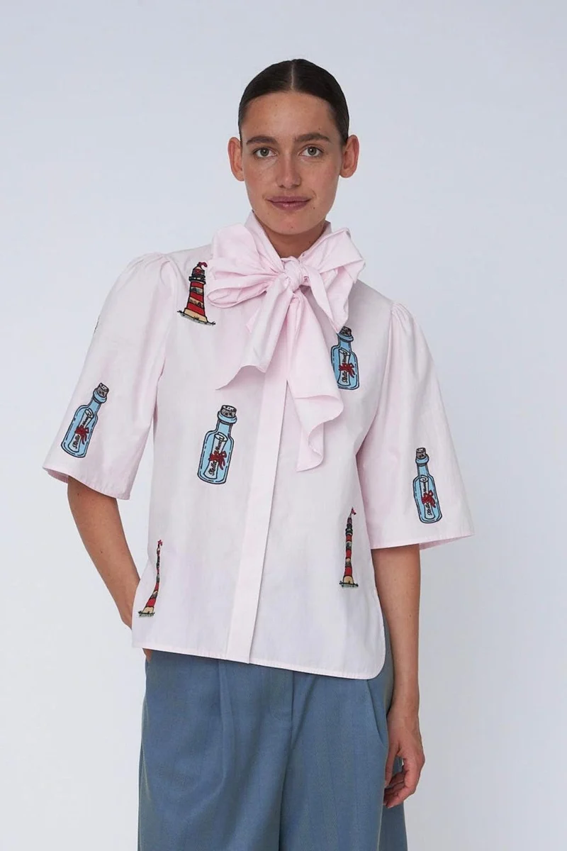 Stella Nova - Embroidered Bow Shirteb61-1431 - 558 Pale Pink