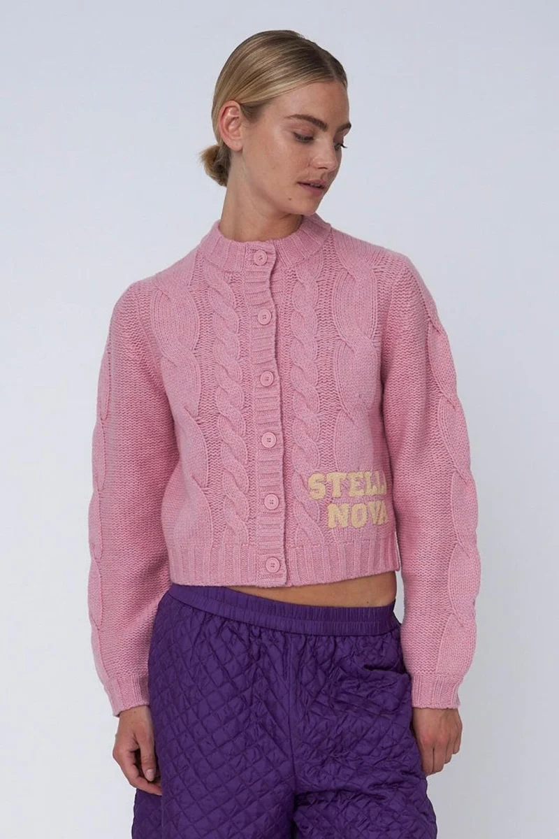 Stella Nova - Cropped Cable Cardigan In Wool Mixsh61-3400 - 517 Lilac