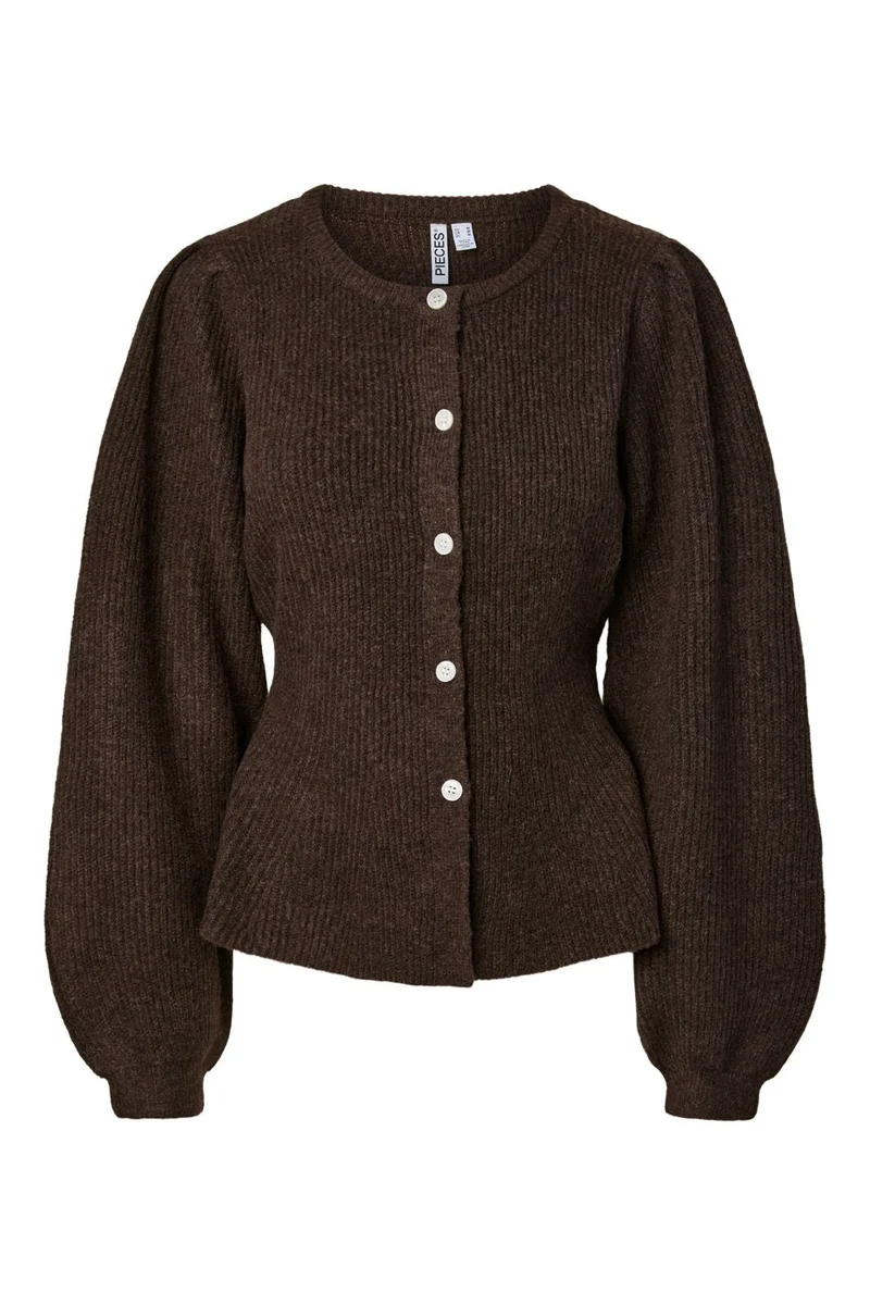 Pieces - Pcsilly Ls Puff Knit Cardigan Emb - 5164587 Hot Fudge Embroidery