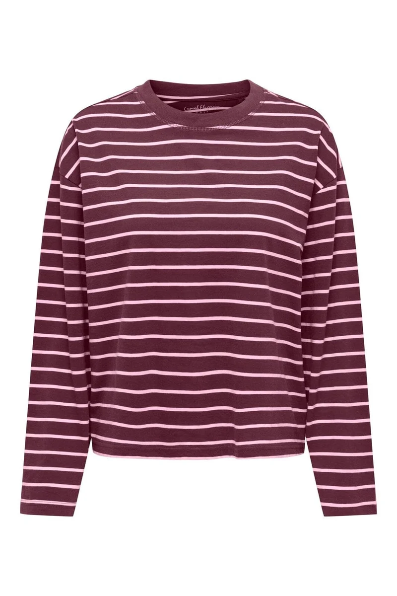 Only - Onlhappy L/S O-Neck Stripe Tee - 5233659 Fig Lady Pink (Lena)