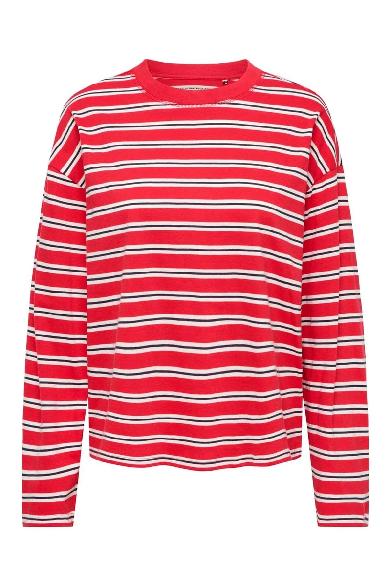 Only - Onlhappy L/S O-Neck Stripe Tee - 5201889 Lollipop Cloud Dancer + Night Sky Ina
