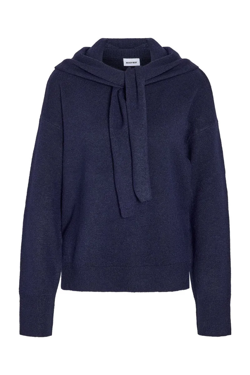 Noisy May - Nmsabrina L/S O-Neck Scarf Knit Top - 5263381 Navy Blazer