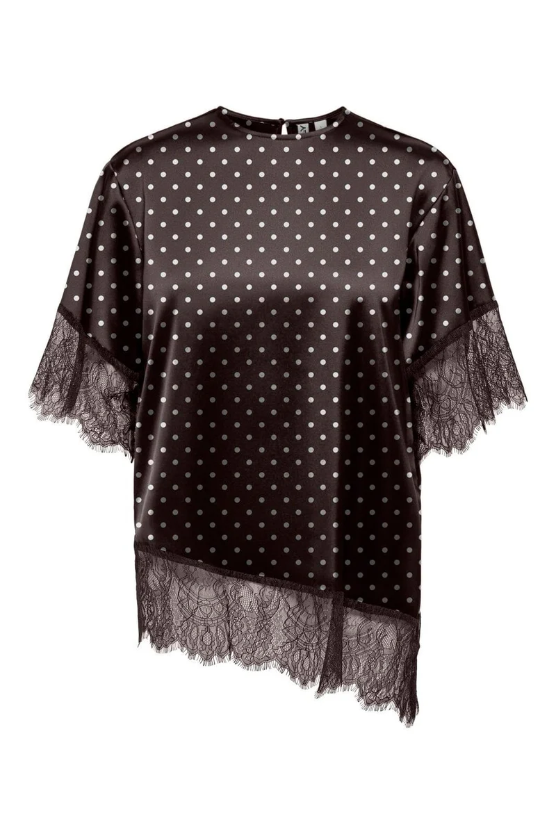 Only - Onlindona 2/4 Satin Lace Top - 5187755 Chocolate Torte