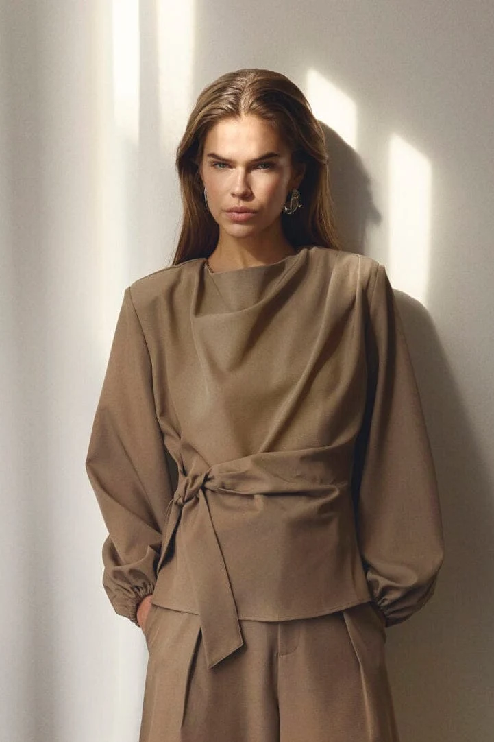 Co´Couture - Lunacc Tie Blouse 500386 - 20018 - Taupe