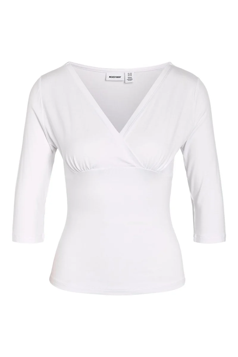 Noisy May - Nmjune 3/4 V-Neck Top - 5239151 Snow White