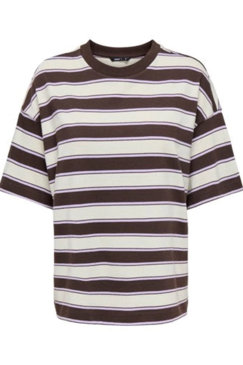 Only - Pglisa Stripe S/S Top - 5236445 Chocolate Torte Egret / Light Purple Stripes