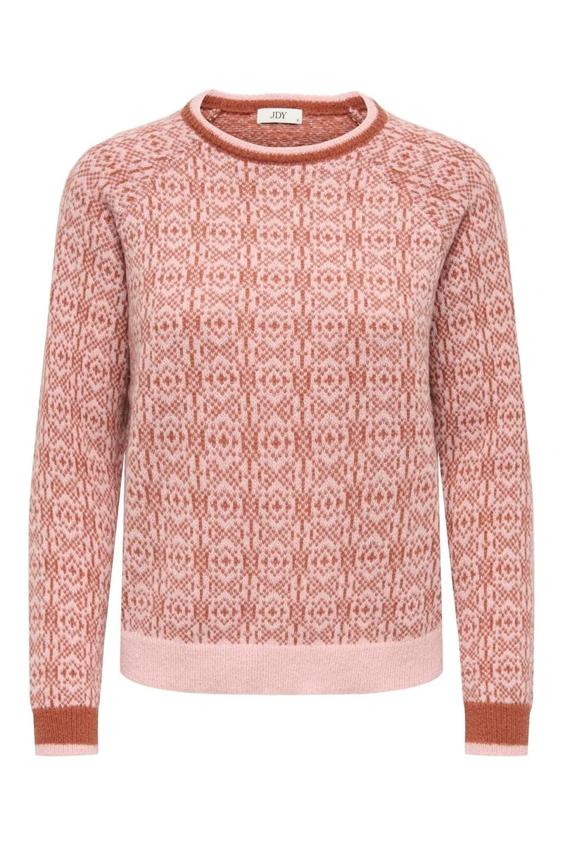 JDY - Jdybryn Life L/S Oneck Jacq Pullover Knt - 5049958 Peachskin W. Chutney Jacq.