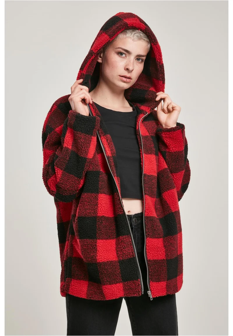 UC Hooded Oversized Check Sherpa Jacket