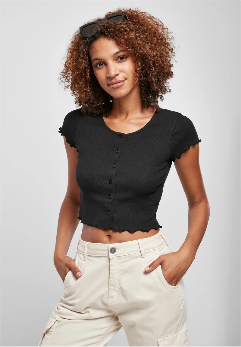 UC Cropped Button Up Rib Tee
