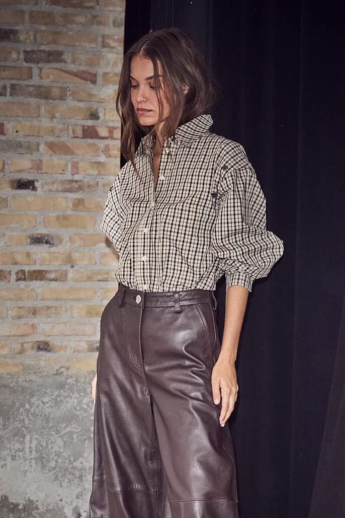 Haute L'Amitié - Ruby Check Button Sleeve Shirt HL10834 - Mocca/Beige Check