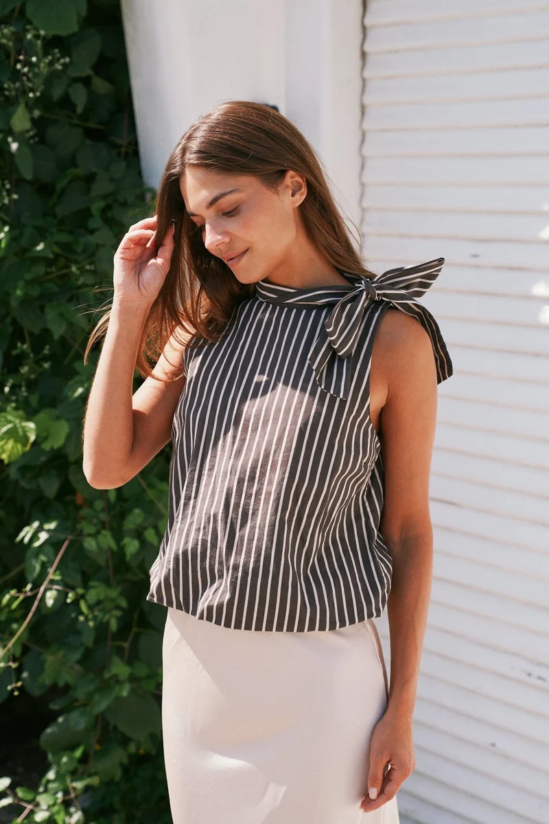 Neo Noir - Veda Wide Stripe Top 169761 - 676 - Dark Brown