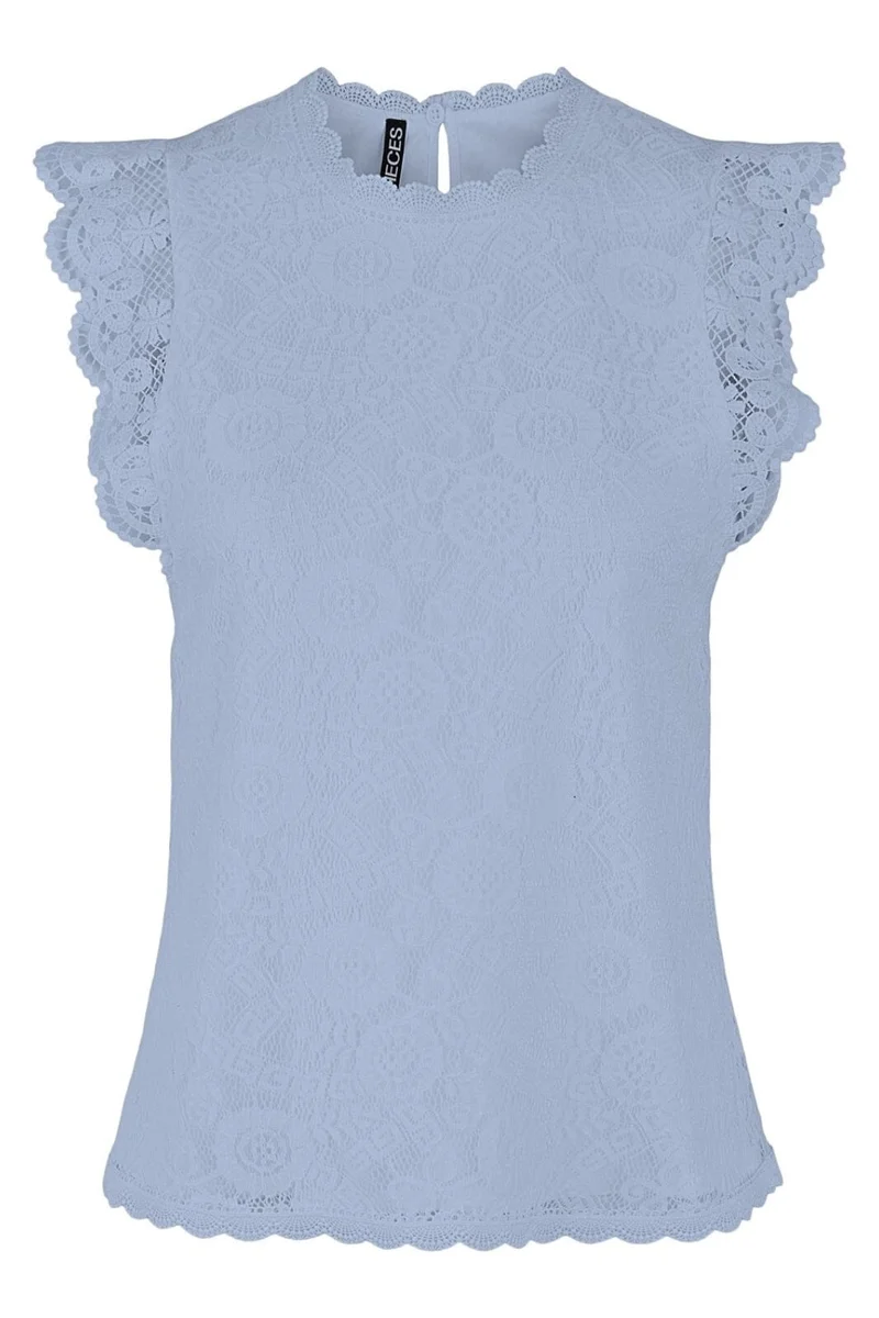 Pieces - Pcolline Sl Lace Top - Kentucky Blue