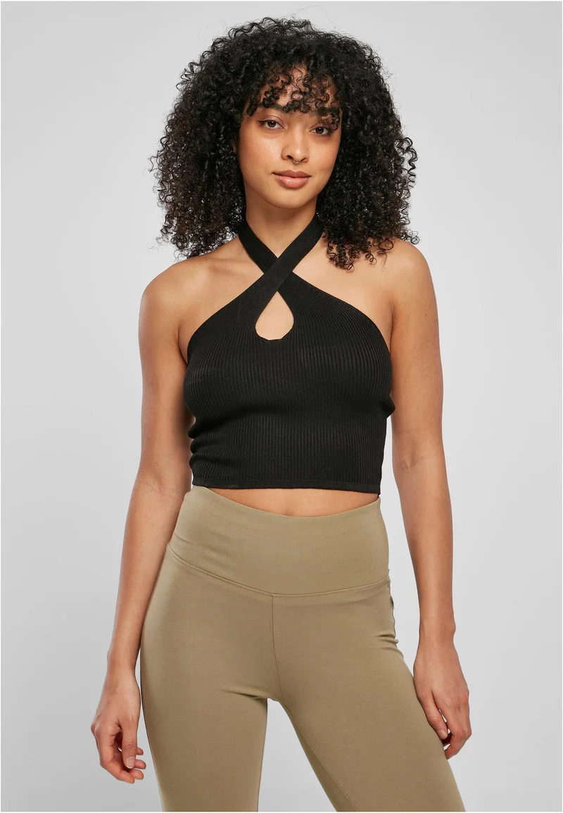 UC Rib Knit Crossed Halterneck Top