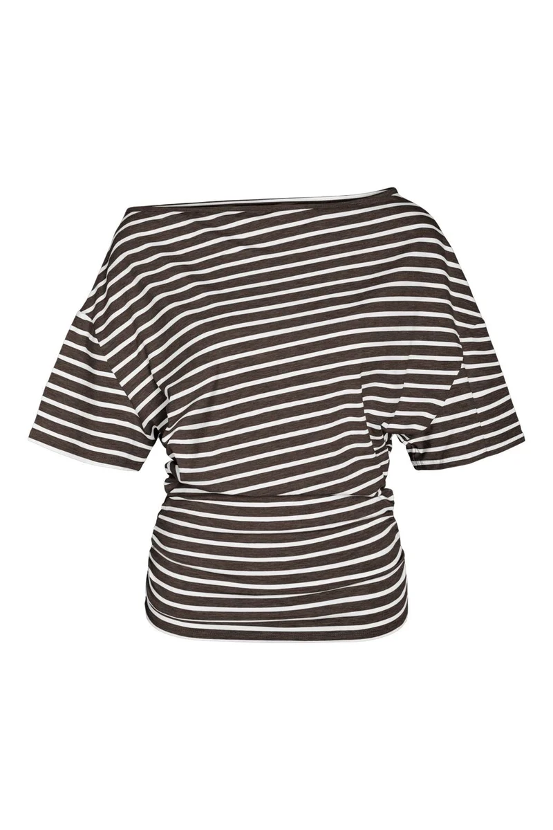 Noisy May - Nmstormi June Off Shoulder Top Tnt/18 - 5212075 Chocolate Brown Bright White