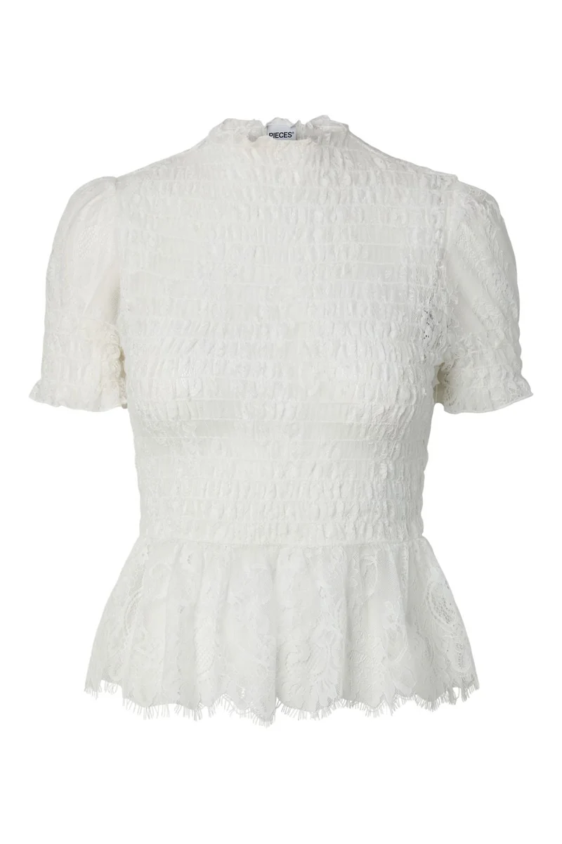 Pieces - Pcjilly Ss Lace Top - 5200991 Bright White