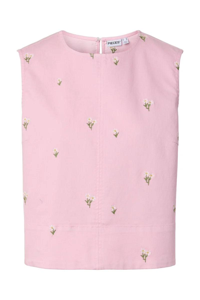 Pieces - Pcflora Sl Emb Top - 5124692 Roseate Spoonbill Yellow Flower Ebroidery