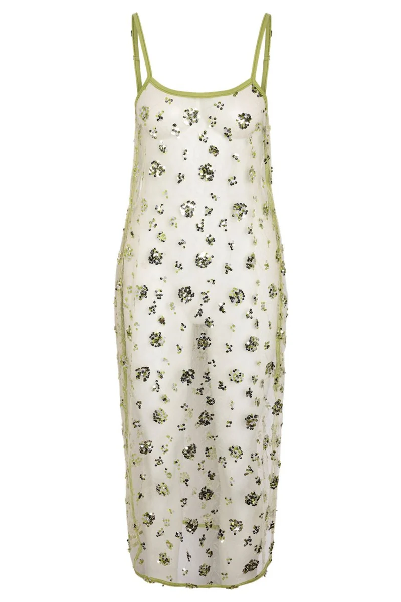 Noisy May - Nmzigga S/L Sequin Mesh Dress - 5111606 Daiquiri Green