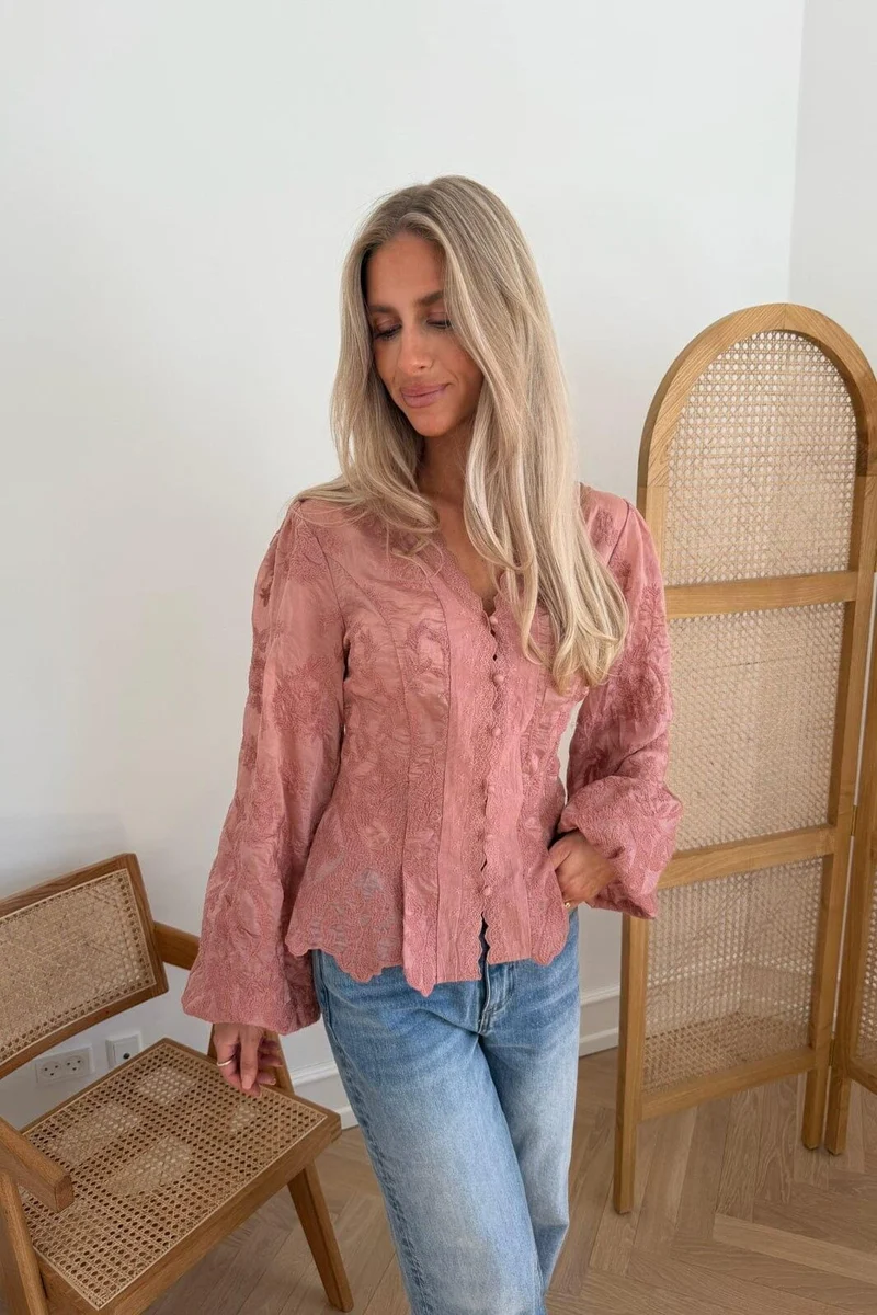 BYIC x Molly&My - Hazelic Shirt A25184 - Vintage Dusty Rose Lace