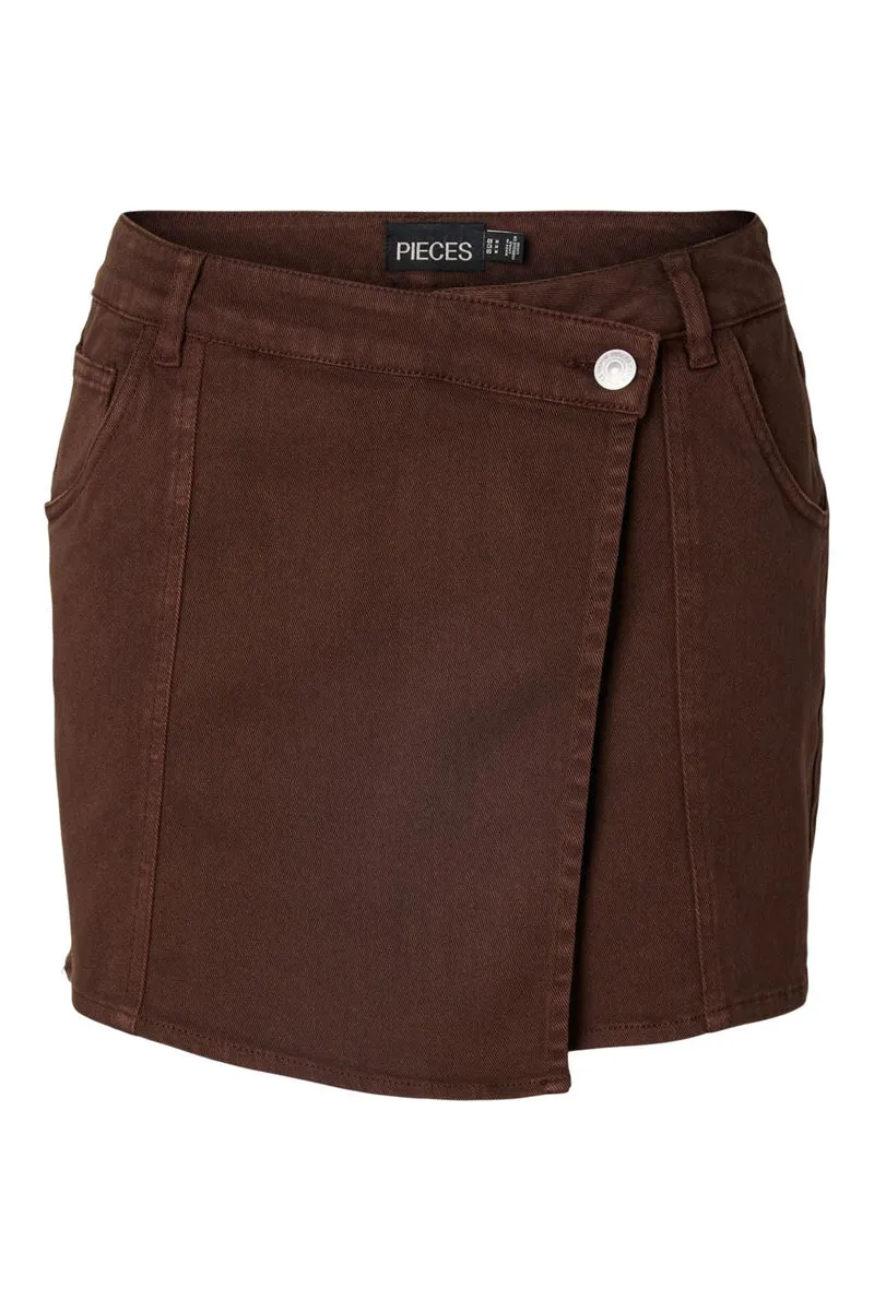 Pieces - Pcsalume Denim Skort - 5011038 Chicory Coffee