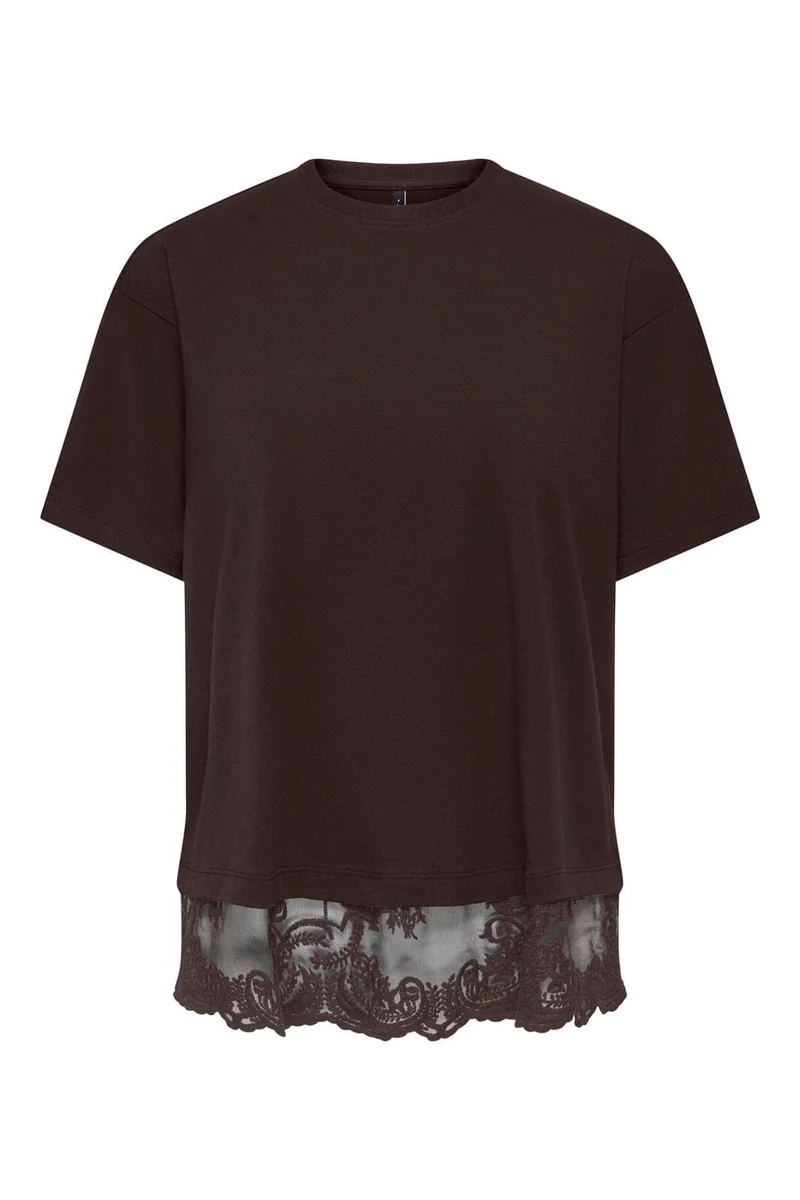 Only - Onlvivvi S/S Lace Bottom Top - 5147839 Chocolate Torte Chokolate Torte Lace