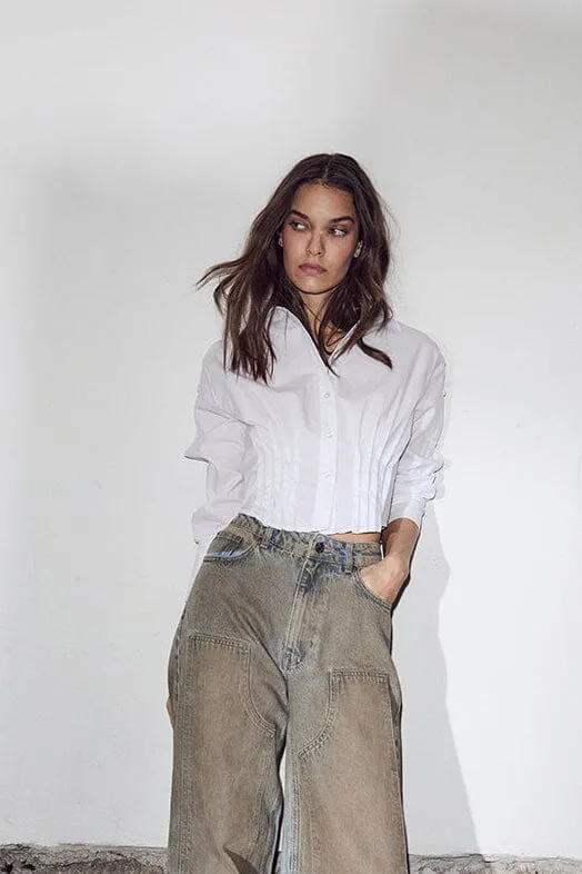 Haute L'Amitié - Bell Pleat Crop Shirt HL10754 - White
