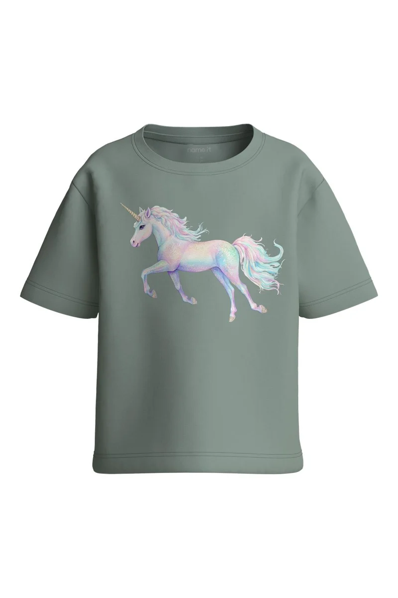 Name It - Nmfvotea Ss Nreg Top - 5088894 Green Milieu Unicorn