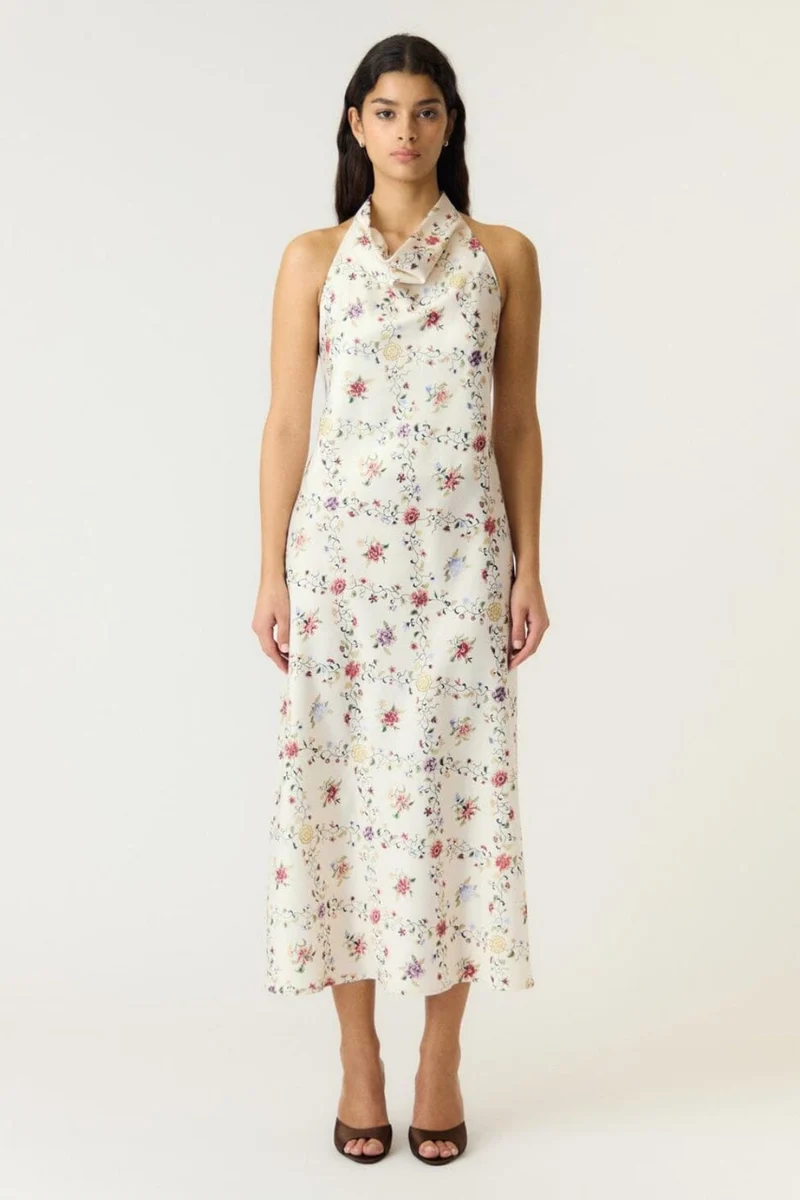 YAS - Yaspella Halterneck Long Dress - 5166046 Pristine Hannah Print