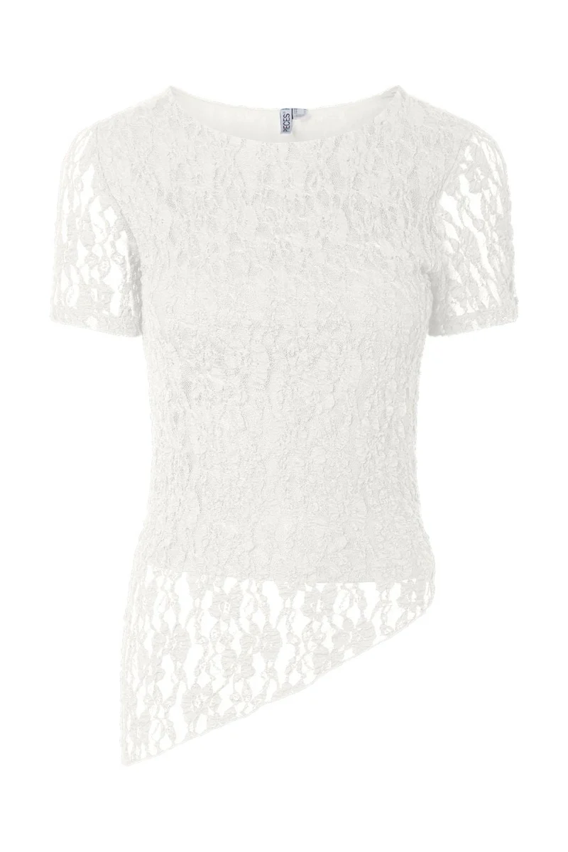 Pieces - Pcariana Ss Asymmetric Lace Top - 5125160 Cloud Dancer