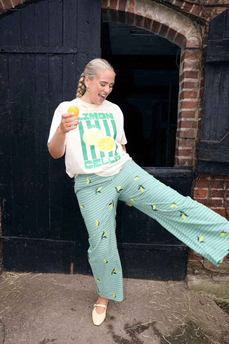 Molly&My x Caroline Dan - Cheerful Pants - Lemon Emb.fabric