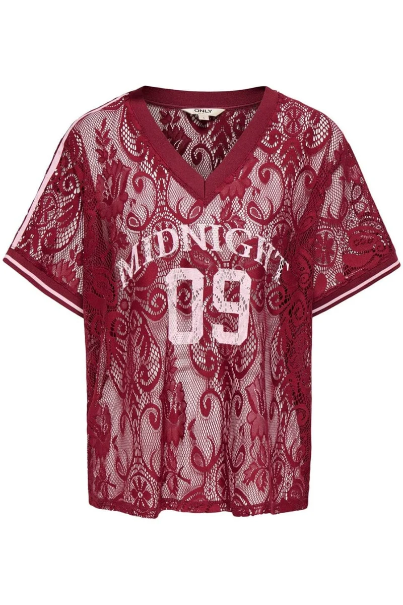 Only - Onljules S/S V-Neck Lace Top - 5130260 Tibetan Red Pale Lilac