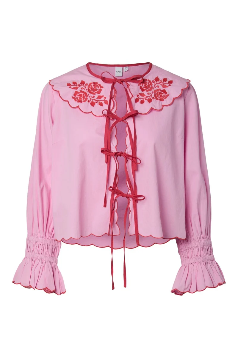 YAS - Yasbeau Ls Tie Top - 5072919 Pink Frosting W. Poinsettia Emb.