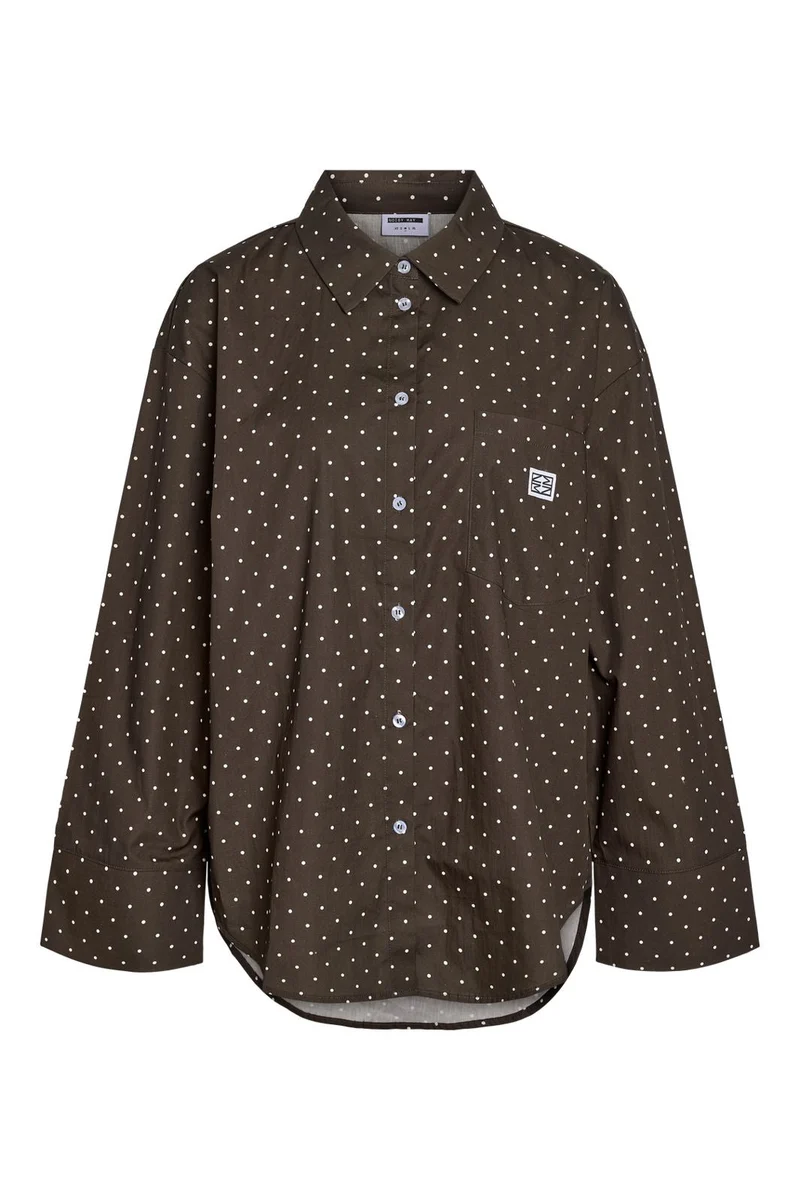 Noisy May - Nmfrida L/S Button Shirt Box - 5091867 Chocolate Brown White Dots