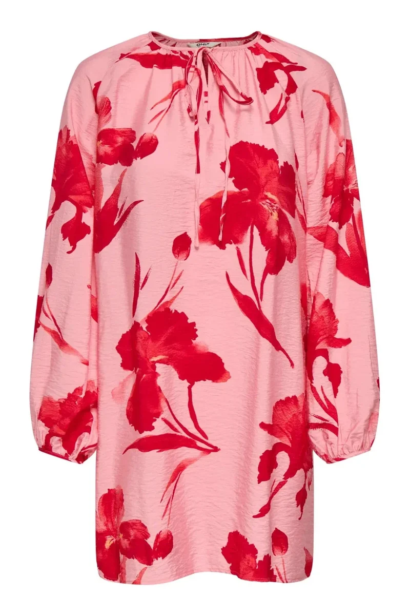 Only - Onlhyaci L/S String Short Dress - 4995379 Pink Icing Big Red