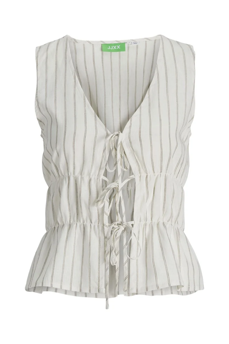 Jjxx - Jxalmira Linen Blend Tie Sl Top Ln - 4975432 Blanc De Blanc Silver Mink
