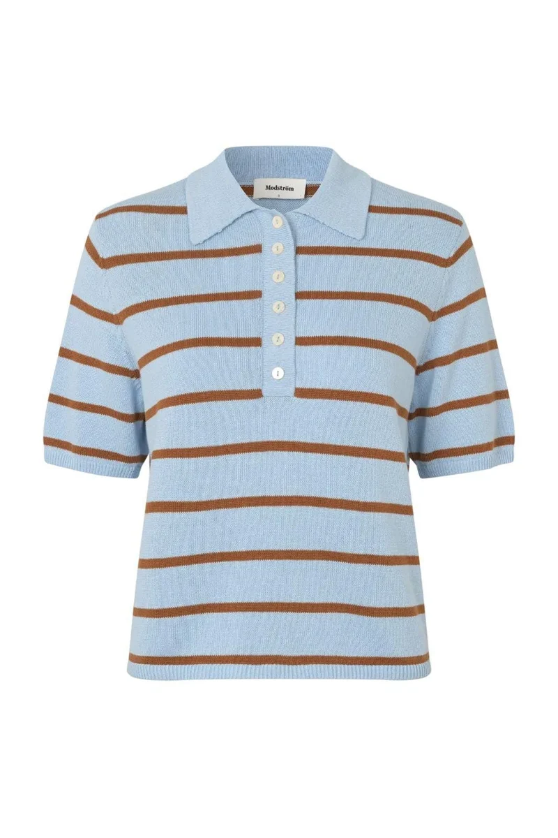Modström - Malvamd Ss Stripe Polo 58746 - 12069 - Cashmere Nuthatch Stripe