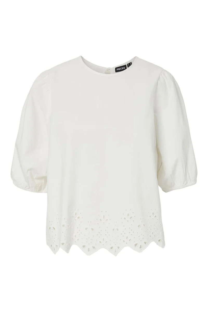 Pieces - Pcsalmina New 2/4 Top - 4940244 Cloud Dancer Embroidery