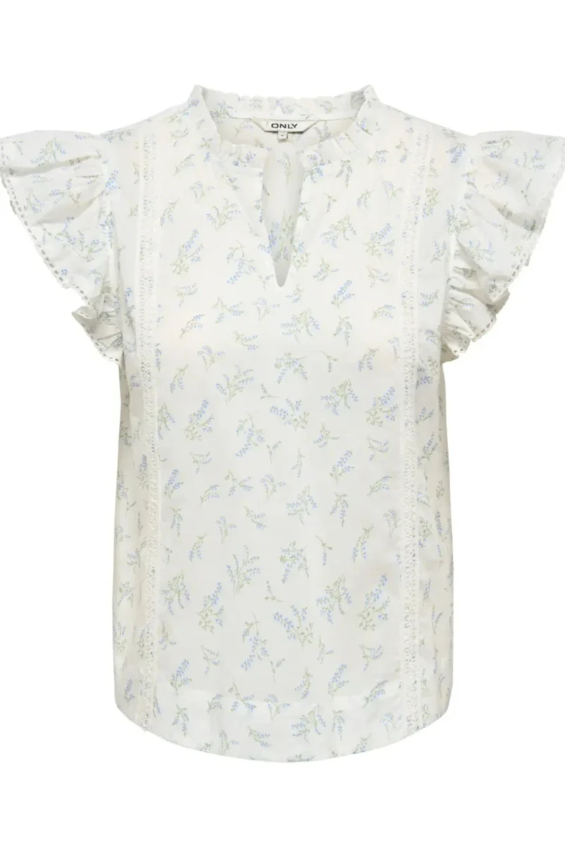 Only - Onltea-Idris S/L Frill Tape Top - 5014292 Cloud Dancer Wild Bundels
