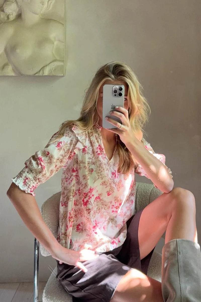 Neo Noir - Davina Flower Blouse 168297 - 165 - Rose