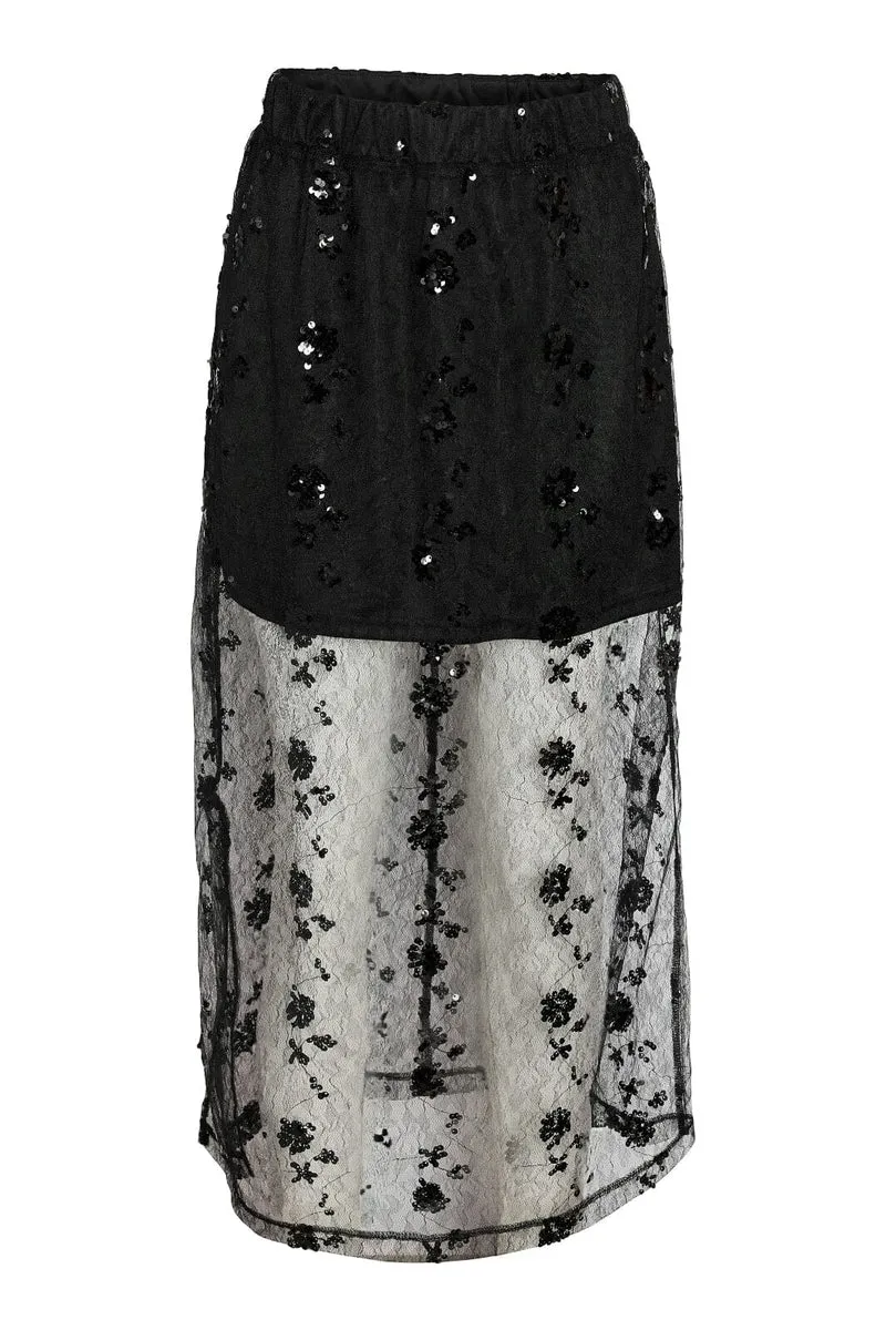 Noisy May - Nmzigga N/W Mesh Sequin Midi Skirt - 4953739 Black
