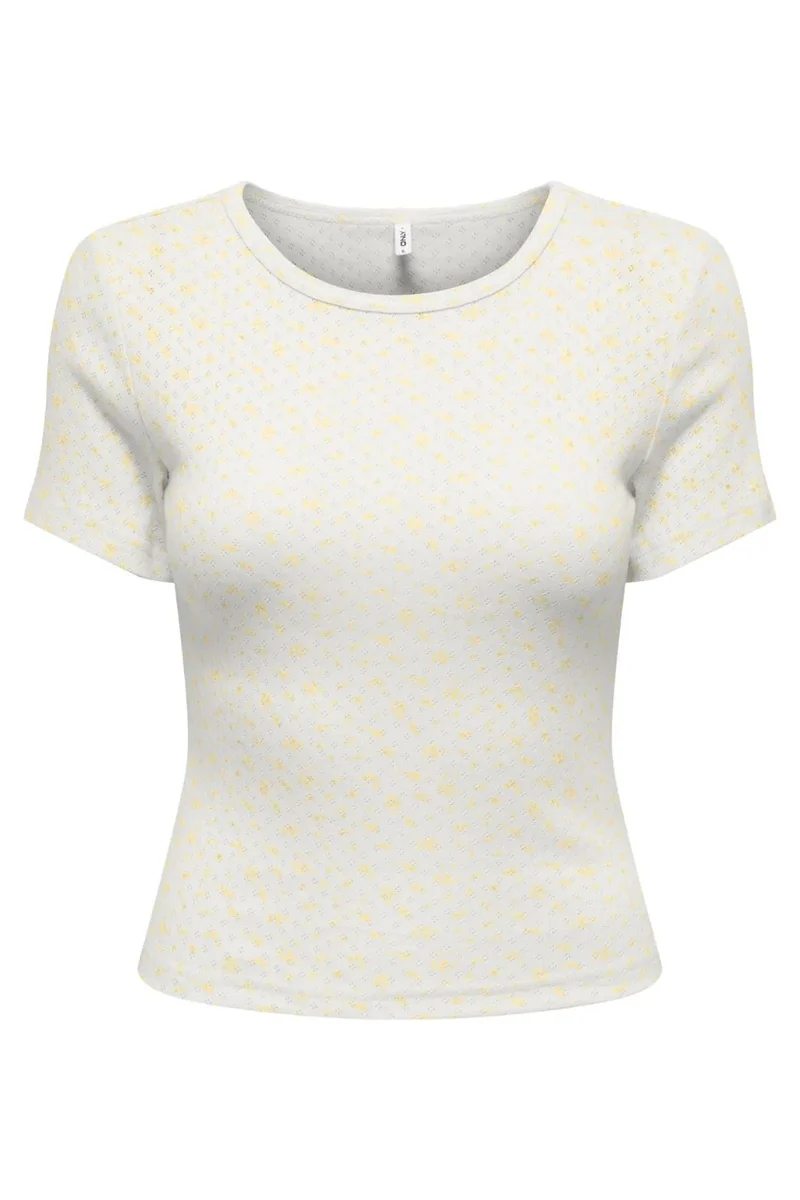 Only - Onlmadison S/S O-Neck Baby Tee - 5011785 Cloud Dancer Gry Flower Sunlight