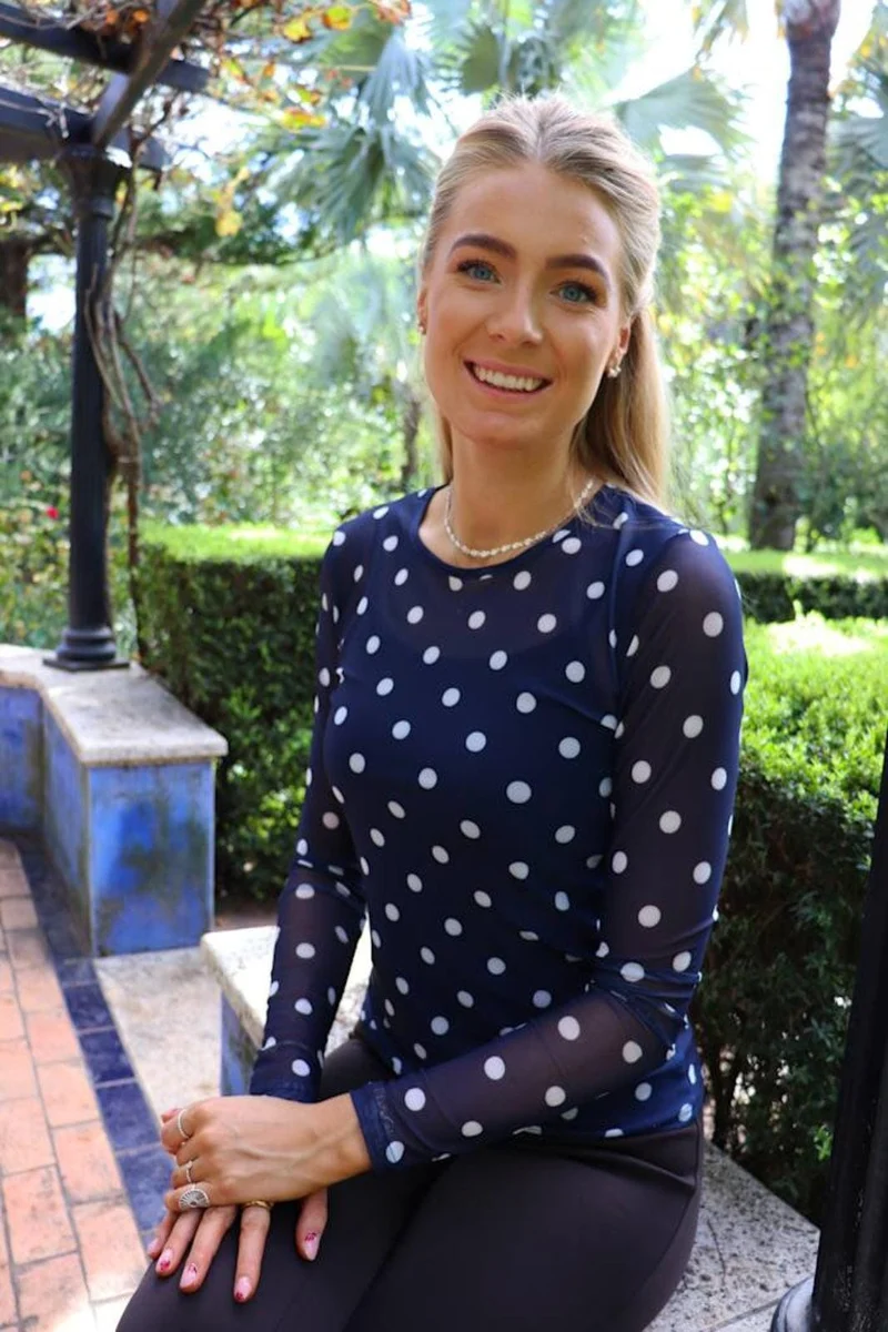 Liberte - Mesh Ls Tshirt 22065 - Navy Creme Big Dot