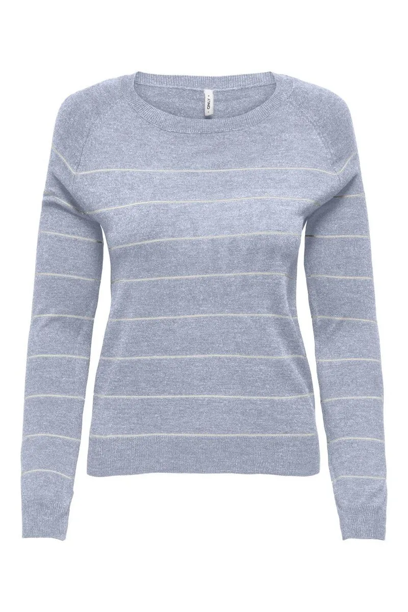 Only - Onlemmi Ls Raglan O-Neck Cc Knt - 4981391 Soft Chambray Mel/Cloud Dancer/Wide