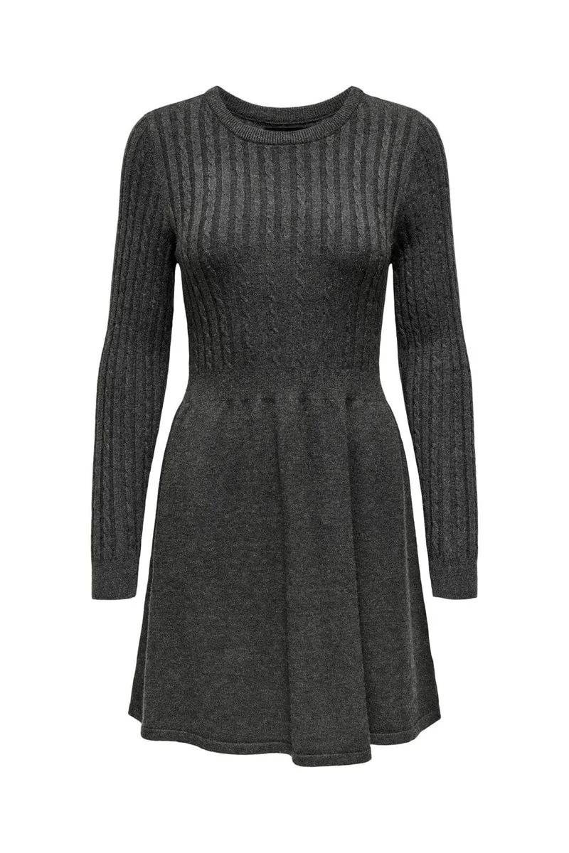 Only - Onlfia Ls Cable Dress Knt - 4411428 Dark Grey Melange