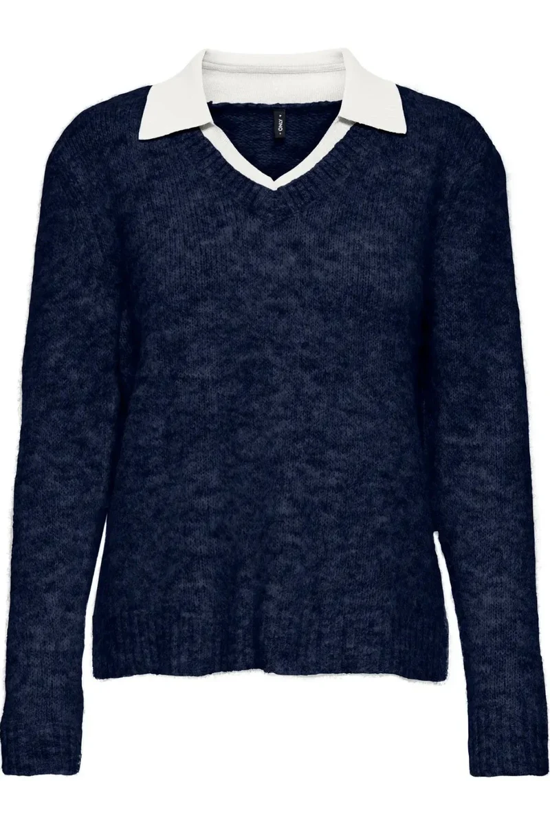 Only - Onlazu Ls Polo Neck Knt - 4959032 Navy Blazer Melange/Cloud Dancer