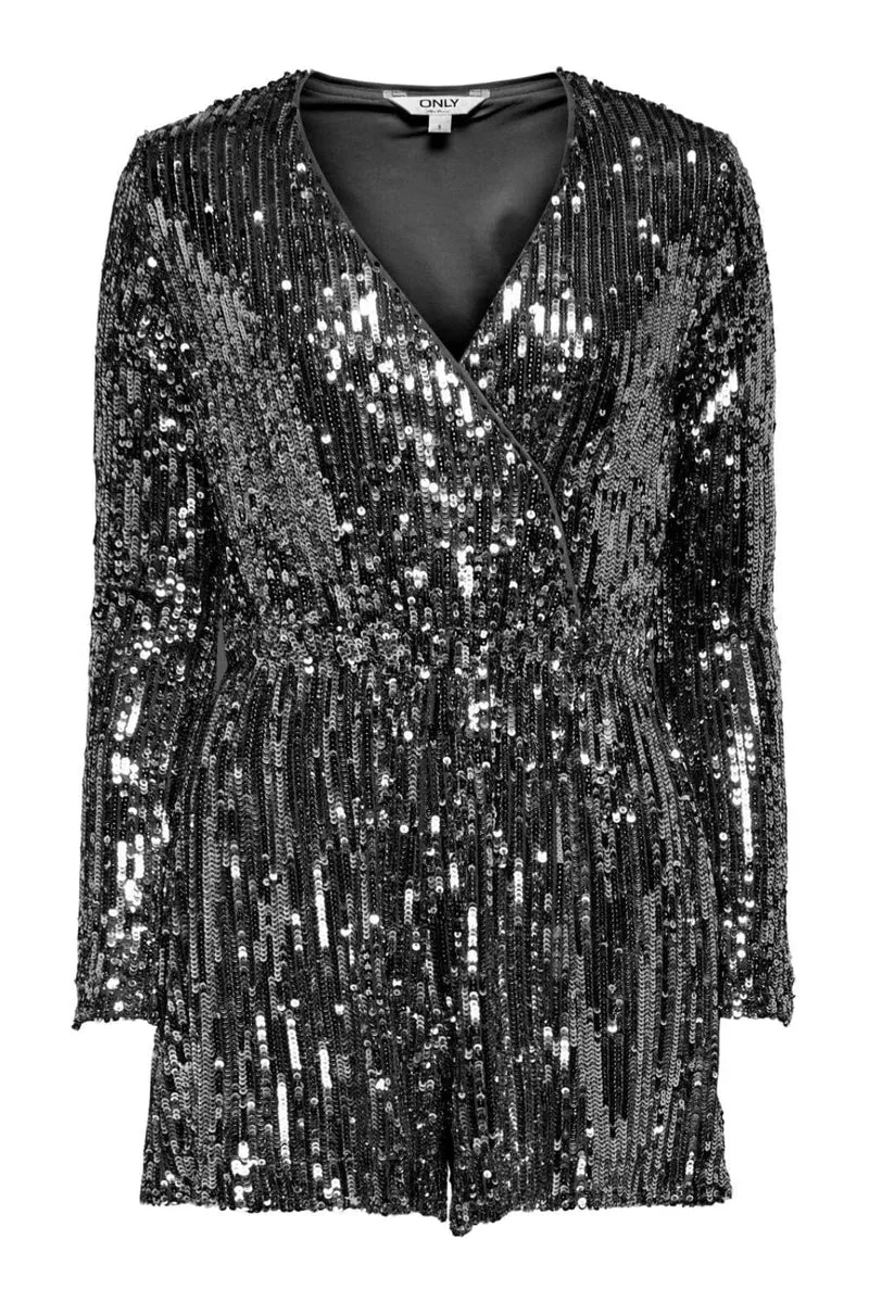 Only - Onlamabel Ls Sequins Playsuit - 4929710 Black Sequnis