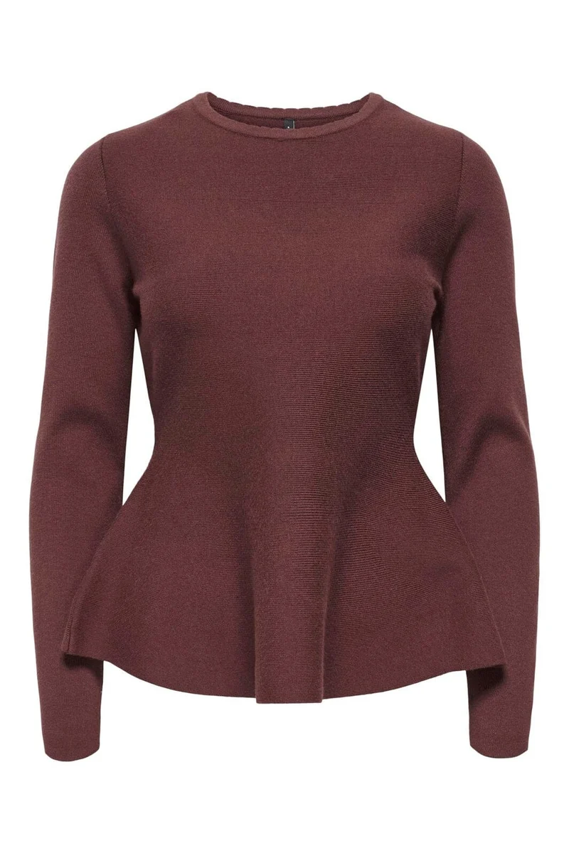 Only - Onlvilda Ls Peplum O-Neck Knt - 5026295 Rum Raisin