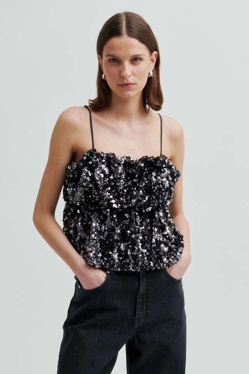 Second Female - Shiny Strap Top 60229 - 7049 Gungrey Metal