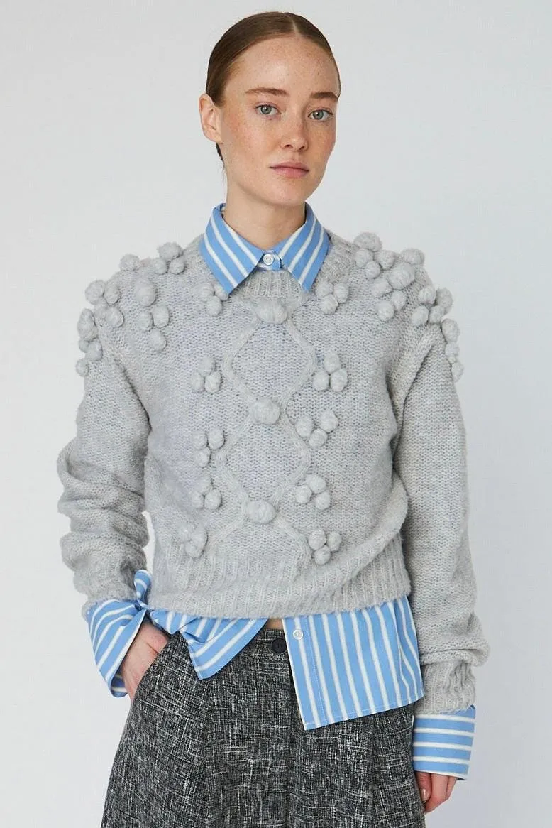 Stella Nova - Cable Knit With Bobblestw54-3294 - 912 Light Grey Mélange