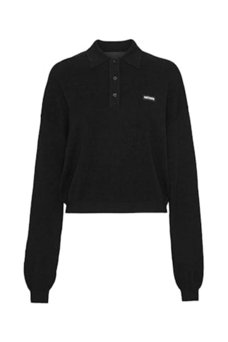 Rotate - Slinky Knit Polo 115137100 - BLACK