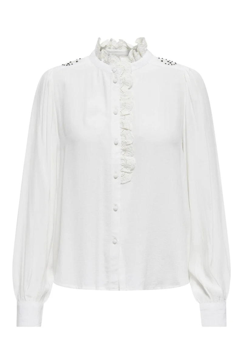 JDY - Jdyamy L/S Frill Shirt - 4746806 Cloud Dancer
